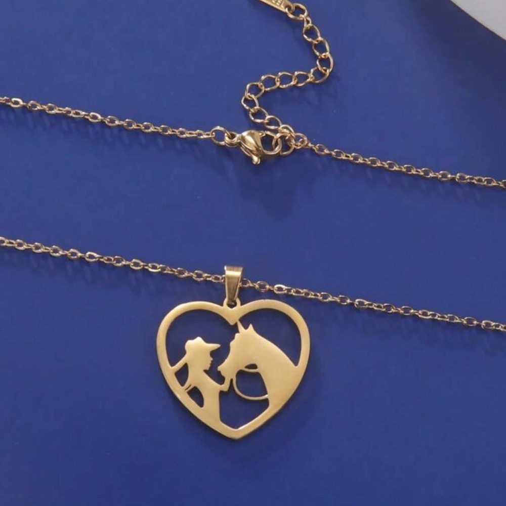 Gold Heart Horse Necklace, Heart Necklace, Girl and Horse Necklace, Horse Lover - Picture 2 of 5